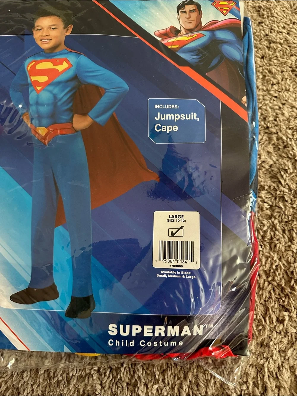 Superman Child Costume Size large (10-12) Jumpsuit Cape DC Heroes Rubies - Picture 2 of 3